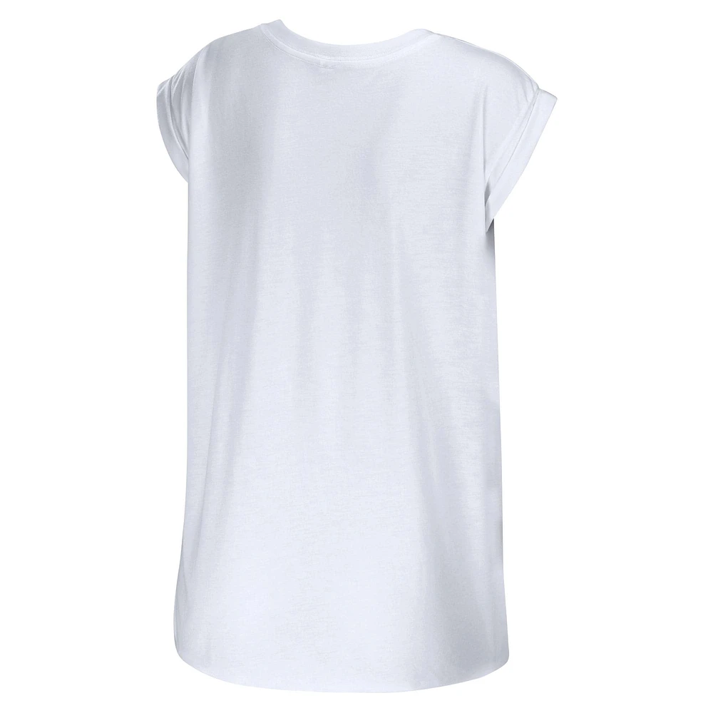 Women's WEAR by Erin Andrews White Los Angeles Rams Greetings From Muscle T-Shirt