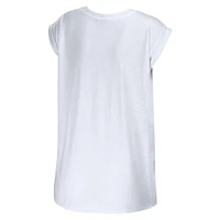 Women's WEAR by Erin Andrews White Los Angeles Rams Greetings From Muscle T-Shirt