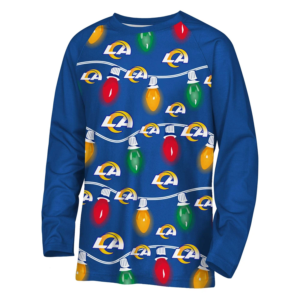 Youth Los Angeles Rams Two-Piece Garland Holiday Long Sleeve Pajama Set