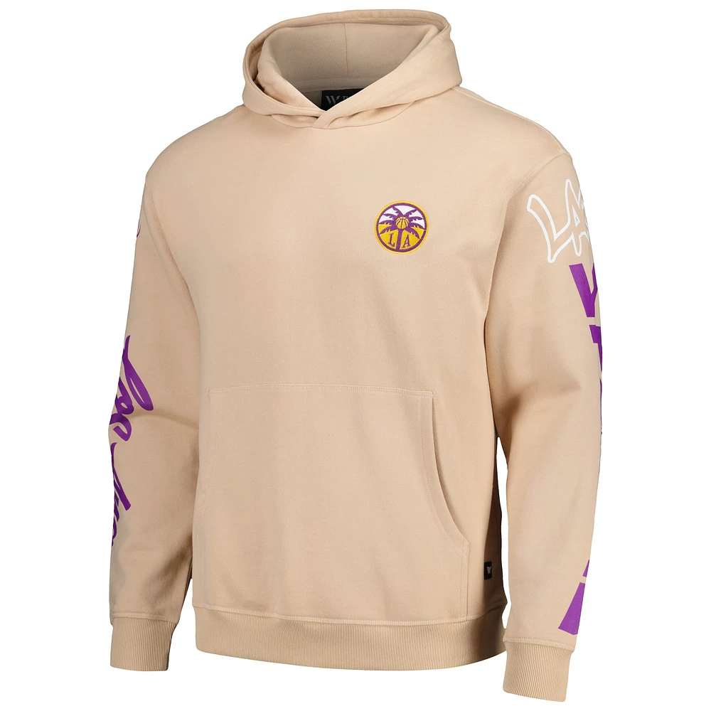 Unisex The Wild Collective Cream Los Angeles Sparks Graffiti Acid Wash Pullover Hoodie