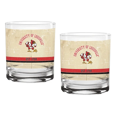 Cardinals de Louisville paquet de deux 14oz. Ensemble de verres vintage beige