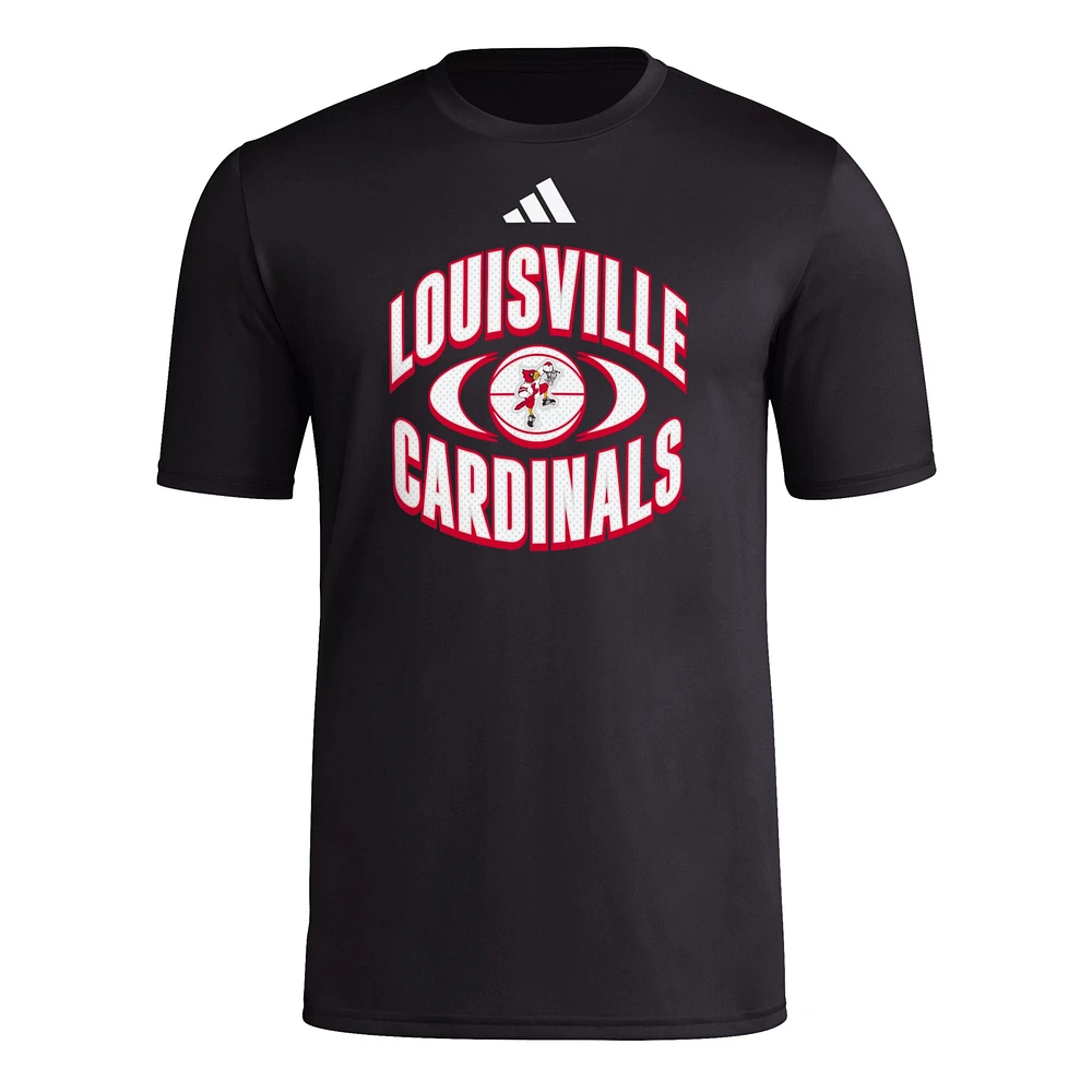 T-shirt d'avant-match de basket-ball adidas Louisville Cardinals On Court Orbit pour homme noir