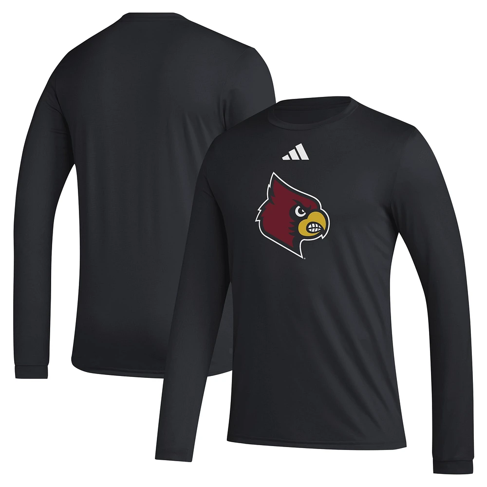 Men's adidas Black Louisville Cardinals Primary Locker Logo Pre-Game Long Sleeve T-Shirt