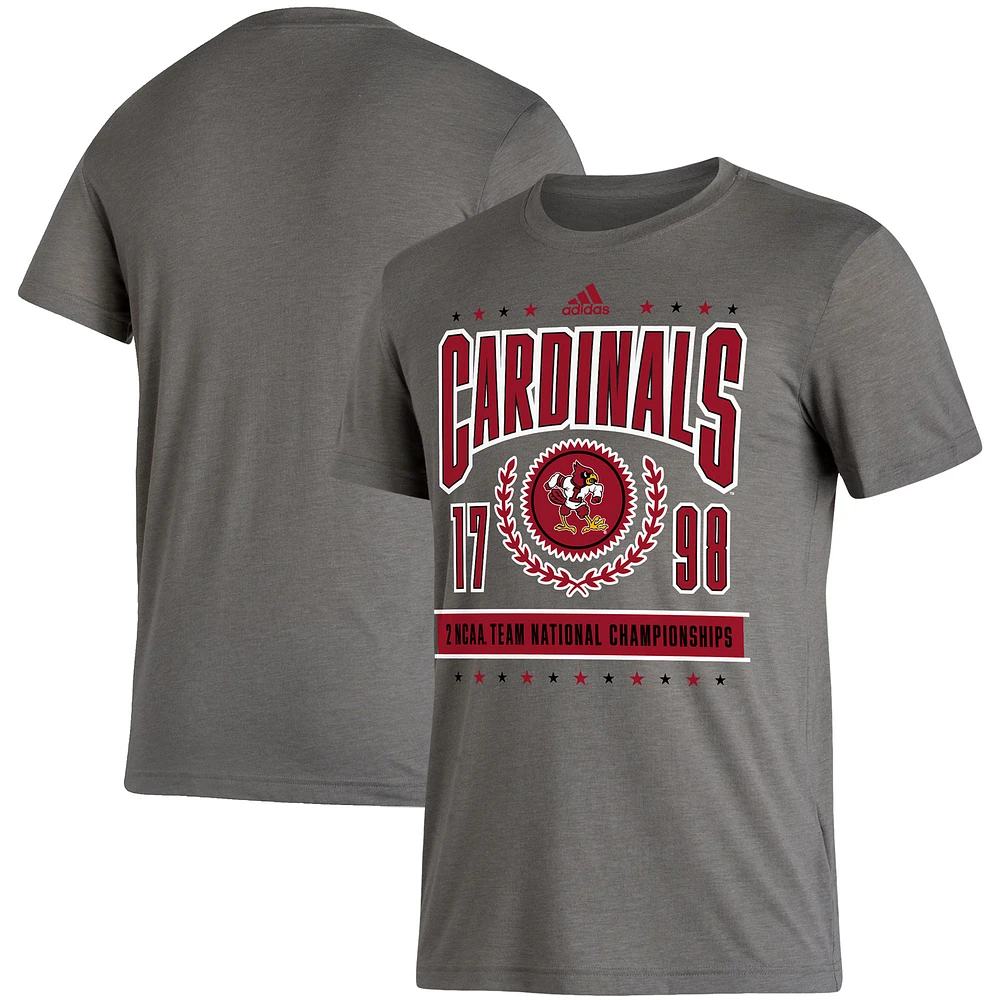 T-shirt pour homme adidas Heathered Charcoal Louisville Cardinals 2 NCAA Team National Championships Reminisce