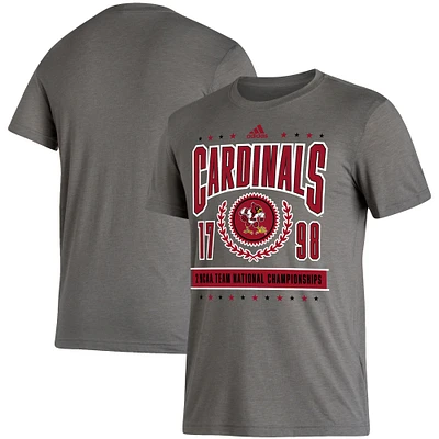 T-shirt pour homme adidas Heathered Charcoal Louisville Cardinals 2 NCAA Team National Championships Reminisce
