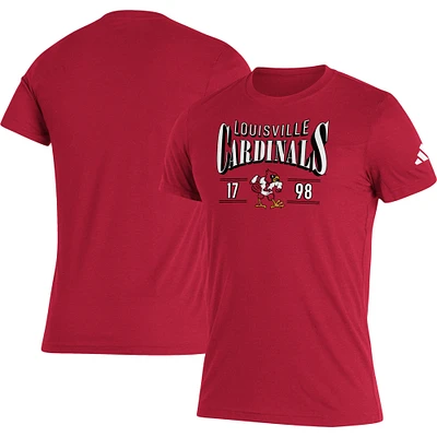 T-shirt adidas Louisville Cardinals le long de l'ombre en trois mélanges rouge pour homme