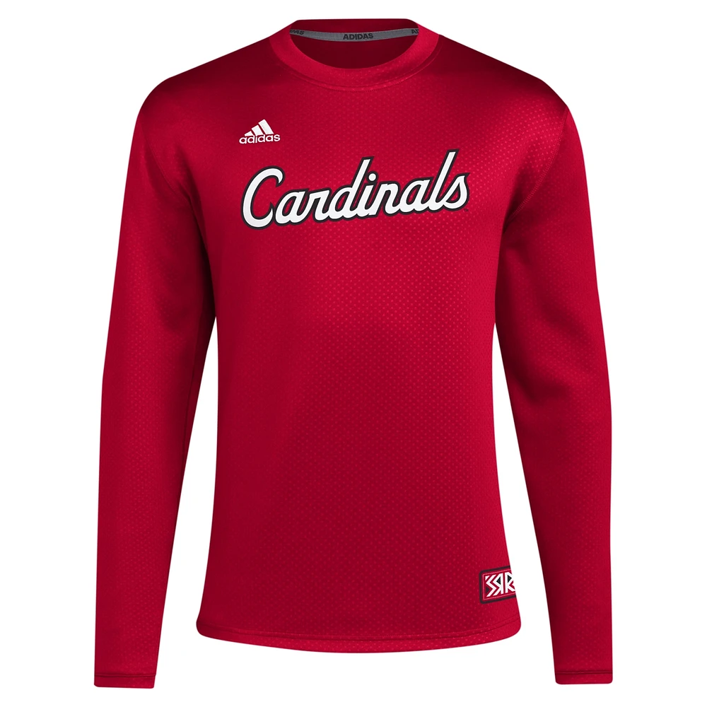 Men's adidas Red Louisville Cardinals Reverse Retro Baseball Script Pullover Sweatshirt