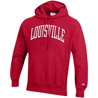 Men's Champion Red Louisville Cardinals Team Arch Reverse Weave Pullover Hoodie