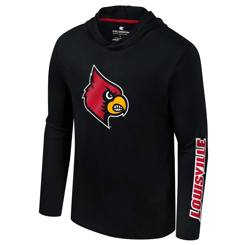 Men's Colosseum Black Louisville Cardinals Logo Lockup Active Blend Long Sleeve  T-Shirt Hoodie
