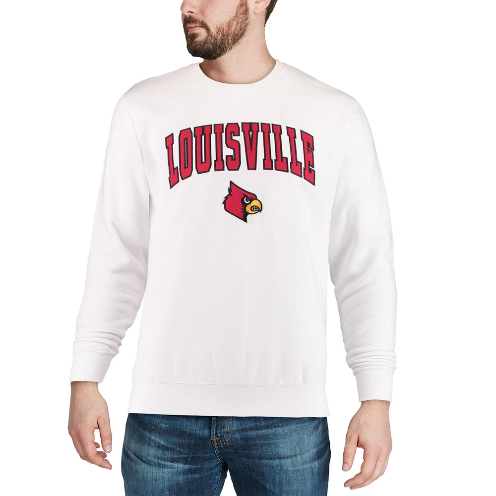 Men's Colosseum White Louisville Cardinals Arch & Logo Crew Neck Sweatshirt