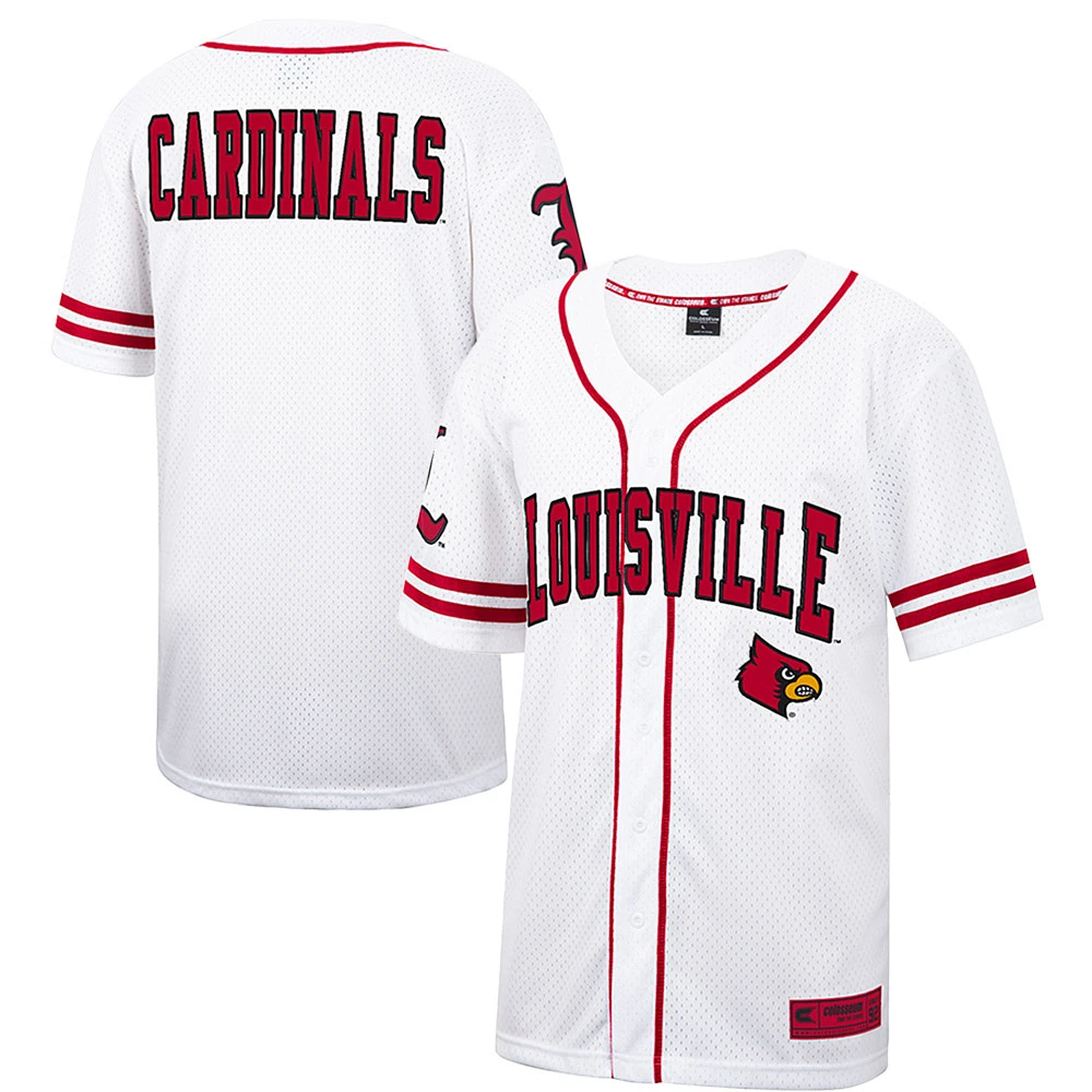 Men's Colosseum White Louisville Cardinals Free Spirited Mesh Button-Up Baseball Jersey