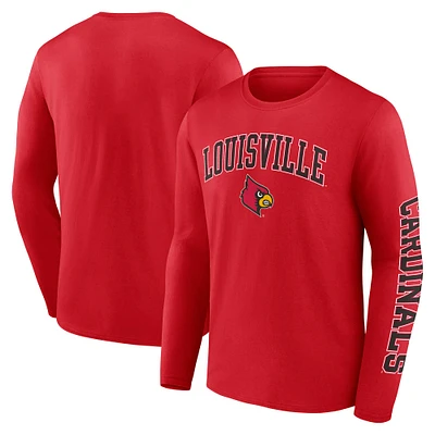 T-shirt à manches longues avec logo en détresse des Cardinals de Louisville rouges Fanatics pour hommes