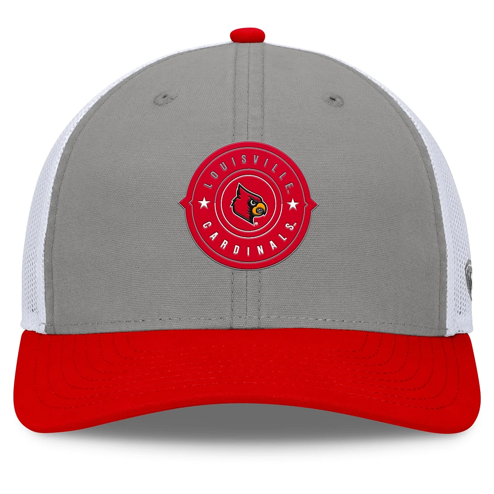 Men's Top of the World Gray/Red Louisville Cardinals Rob Trucker Adjustable Hat