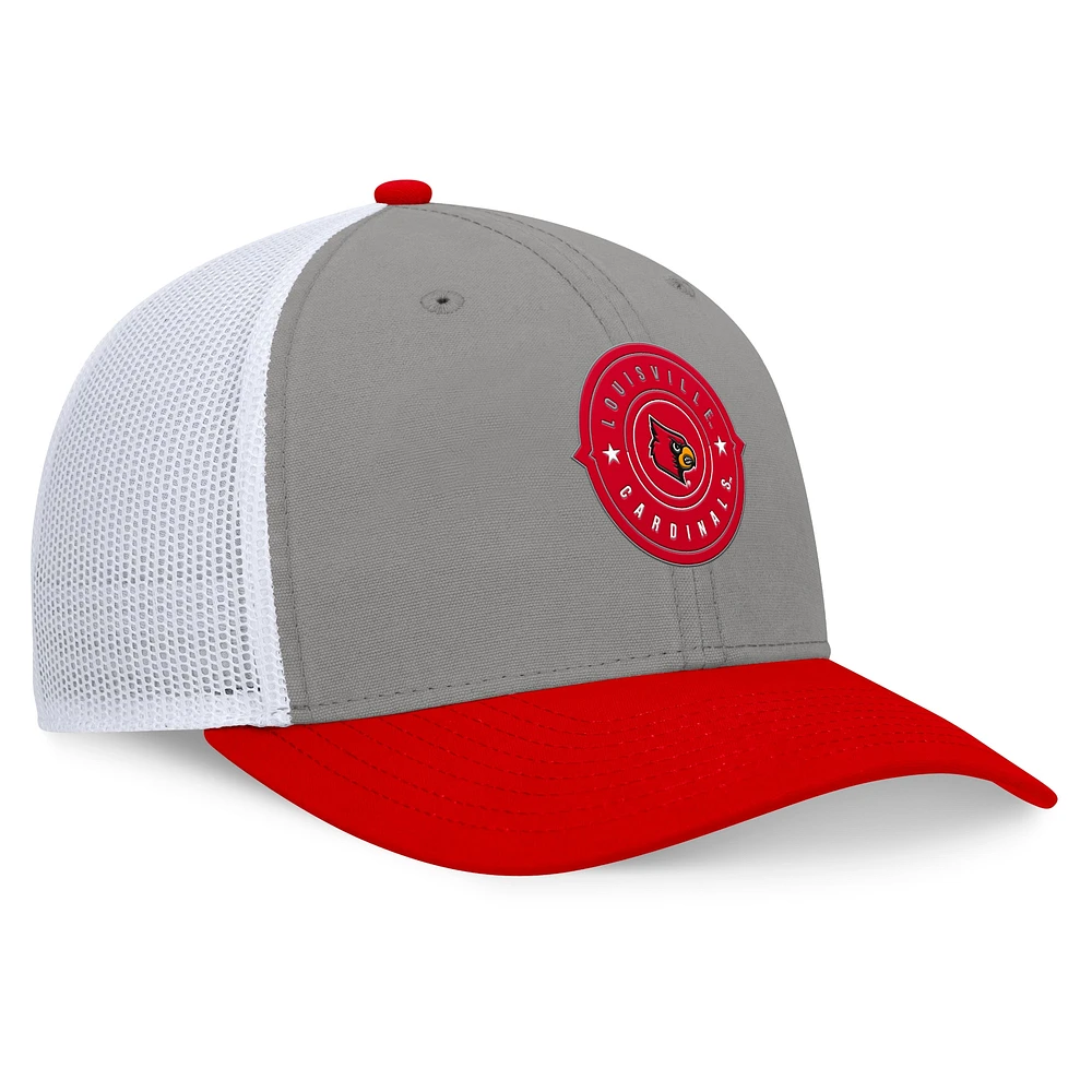 Men's Top of the World Gray/Red Louisville Cardinals Rob Trucker Adjustable Hat