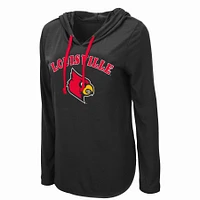 Women's Colosseum Black Louisville Cardinals My Lover Lightweight Hooded Long Sleeve T-Shirt