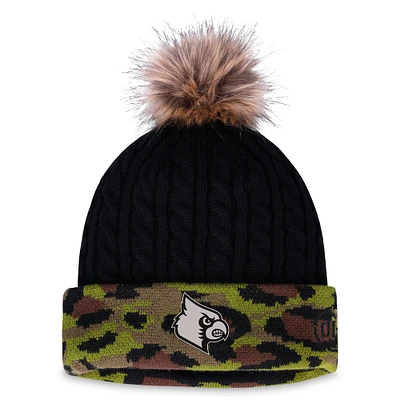 Bonnet en tricot à revers avec pompon pour femme Top of the World Louisville Cardinals OHT noir
