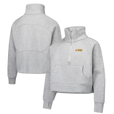 Sweat-shirt court en polaire à demi-zip gris LSU Tigers Dawn Raglan pour filles