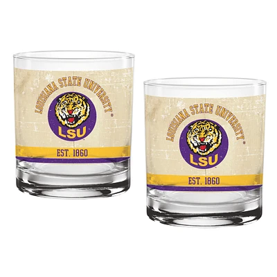 Pack de deux Tigres LSU 14oz. Ensemble de verres vintage beige