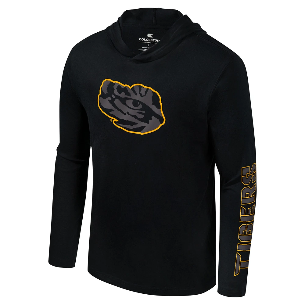 Men's Colosseum Black LSU Tigers Color Pop Active Blend 2-Hit Long Sleeve Hooded T-Shirt