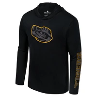 Men's Colosseum Black LSU Tigers Color Pop Active Blend 2-Hit Long Sleeve Hooded T-Shirt