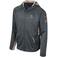 Men's Colosseum Charcoal LSU Tigers OHT Military Appreciation Camo Raglan Full-Zip Hoodie