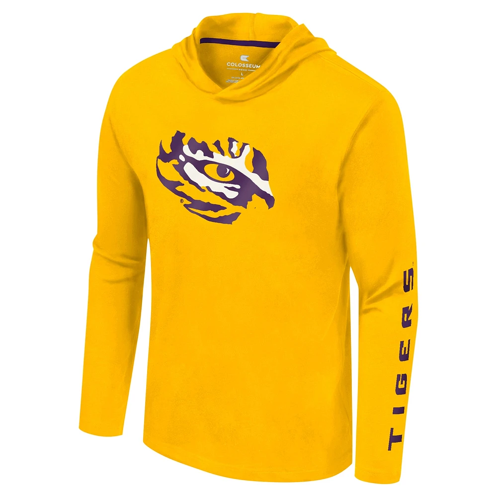 Men's Colosseum Gold LSU Tigers Logo Lockup Active Blend Long Sleeve  T-Shirt Hoodie