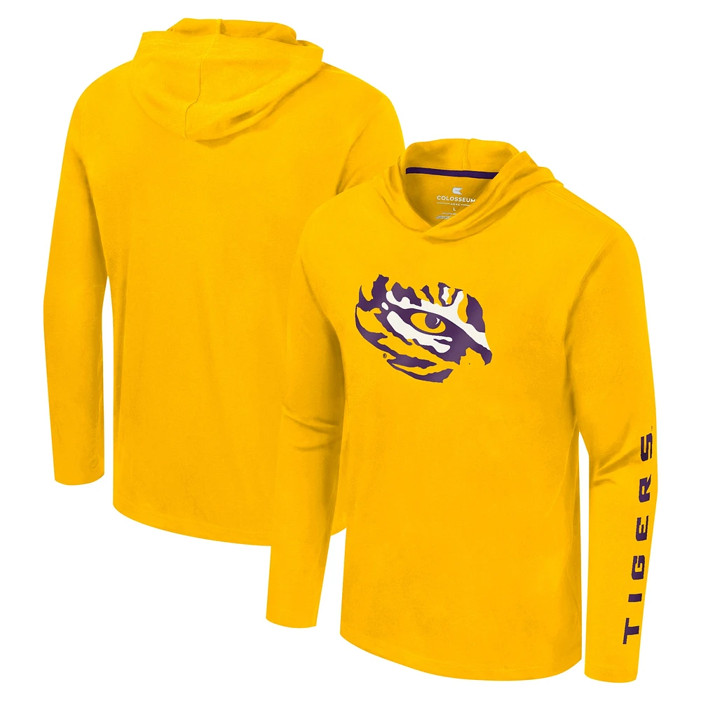 Men's Colosseum Gold LSU Tigers Logo Lockup Active Blend Long Sleeve T-Shirt Hoodie