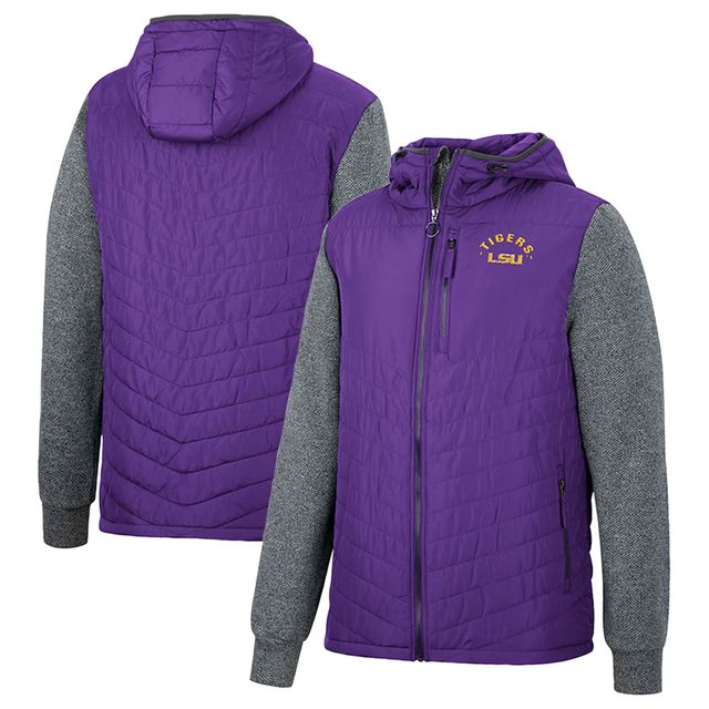 Sweat à capuche entièrement zippé Colosseum violet/charbon pour hommes LSU Tigers Course Herringbone