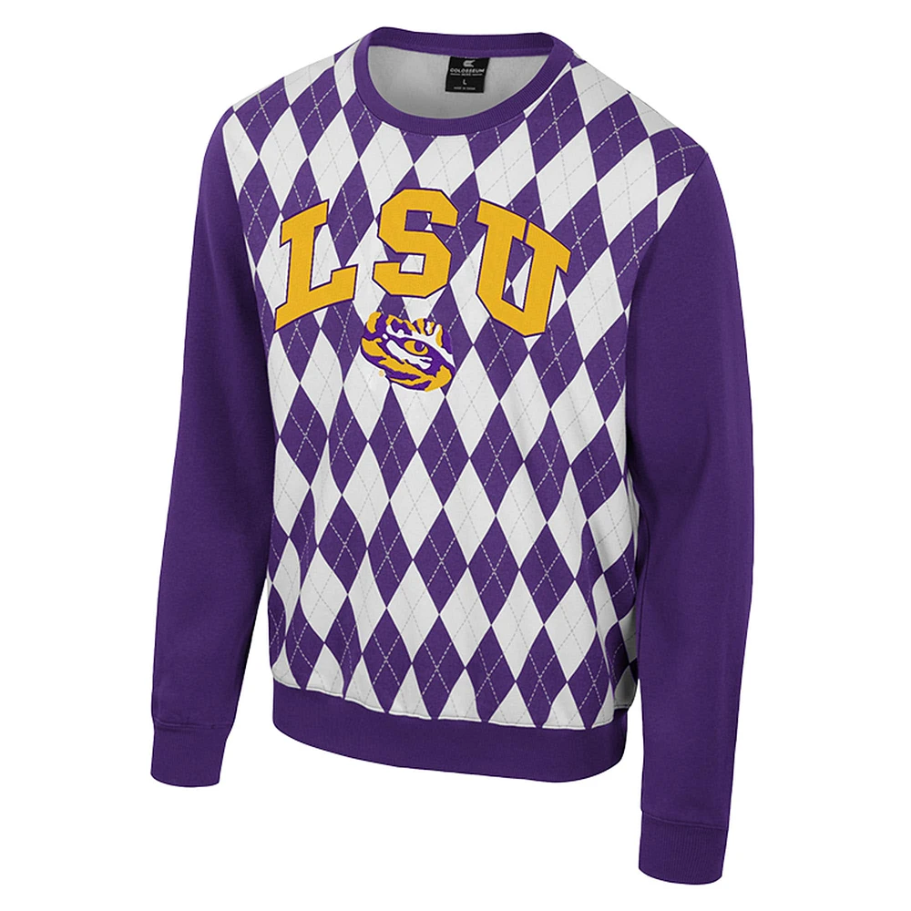 Men's Colosseum Purple LSU Tigers The Dealio Argyle Pullover Sweatshirt