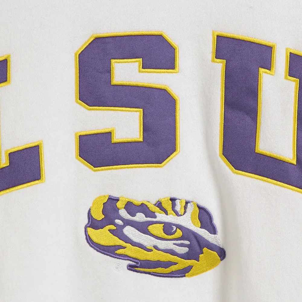 Men's Colosseum White LSU Tigers Arch & Logo Crew Neck Sweatshirt