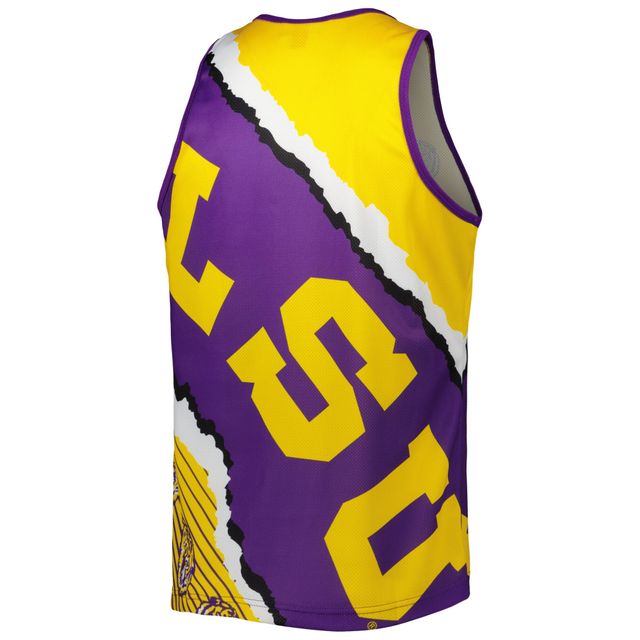 Débardeur sublimé Mitchell & Ness violet/or LSU Tigers Jumbotron 2.0 pour hommes