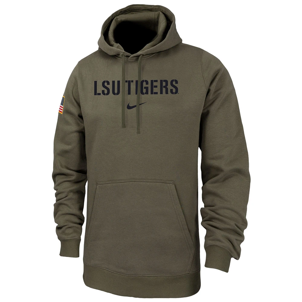 Men's Nike  Olive LSU Tigers Military Pack Club Fleece Pullover Hoodie