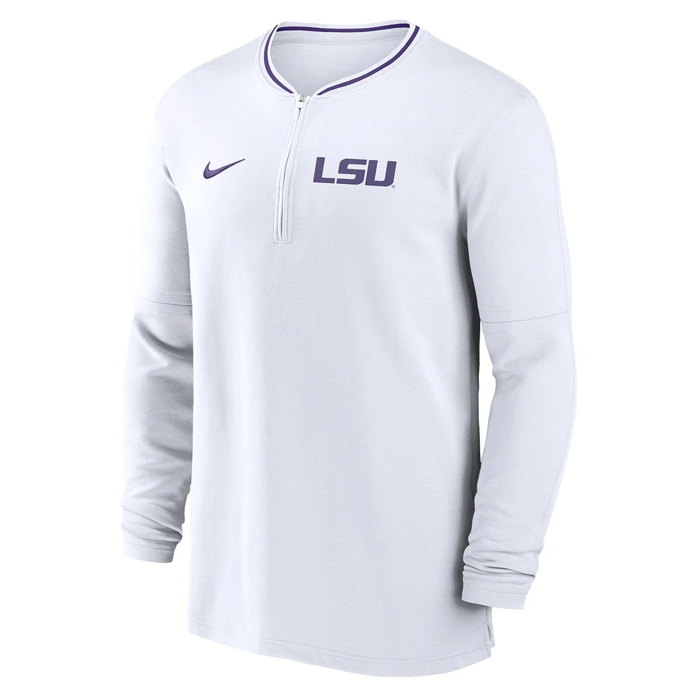 Men's Nike White LSU Tigers 2024 Sideline Coach Performance Half-Zip Long Sleeve Top