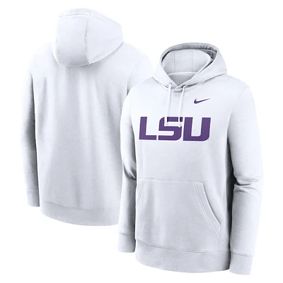 Sweat à capuche en polaire Nike LSU Tigers Primetime Club pour homme, blanc
