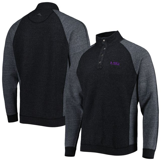 Tommy Bahama Black LSU Tigers Sport Scrimmage Snap Mock Neck Raglan Veste boutonnée pour homme