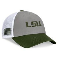 Men's Top of the World Gray/Green LSU Tigers OHT Military Appreciation Badge Trucker Adjustable Hat