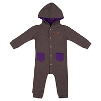 Newborn & Infant Colosseum Charcoal LSU Tigers Zando-Zan Waffle Full-Snap Hooded Romper