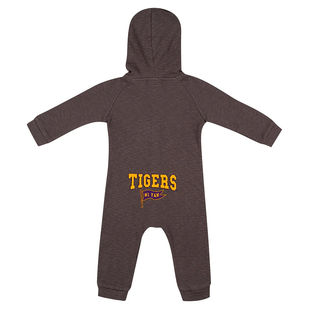 Newborn & Infant Colosseum Charcoal LSU Tigers Zando-Zan Waffle Full-Snap Hooded Romper