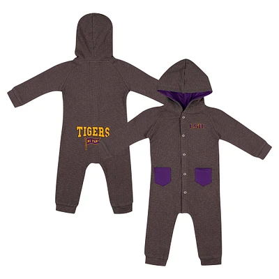 Barboteuse à capuche et boutons-pression en tissu gaufré Zando-Zan pour nouveau-né bébé Colosseum Charcoal LSU Tigers