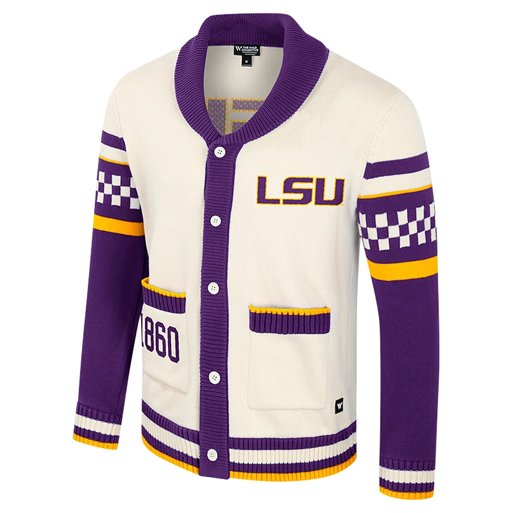 Unisex Colosseum Cream LSU Tigers Wild Collective Button-Up Jacquard Sweater
