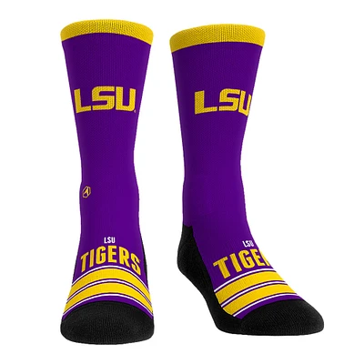 Chaussettes unisexes Rock Em d'équipage à rayures Gametime des Tigers de LSU