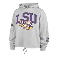 Women's '47 Heather Gray LSU Tigers High Hopes Long Sleeve Cropped Hoodie