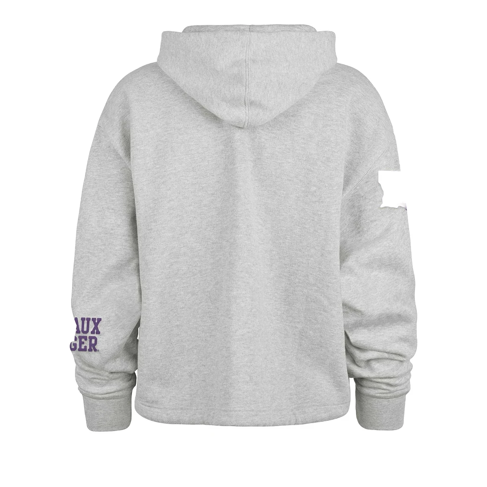 Women's '47 Heather Gray LSU Tigers High Hopes Long Sleeve Cropped Hoodie