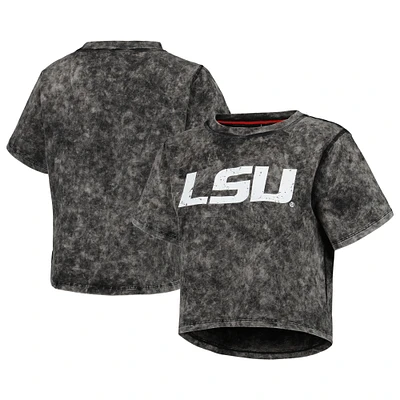 T-shirt court en soie laiteuse LSU Tigers Vintage Wash noir pour femme