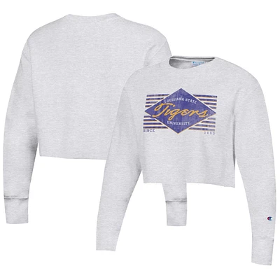 Sweat-shirt court à tissage inversé LSU Tigers Champion gris chiné pour femme