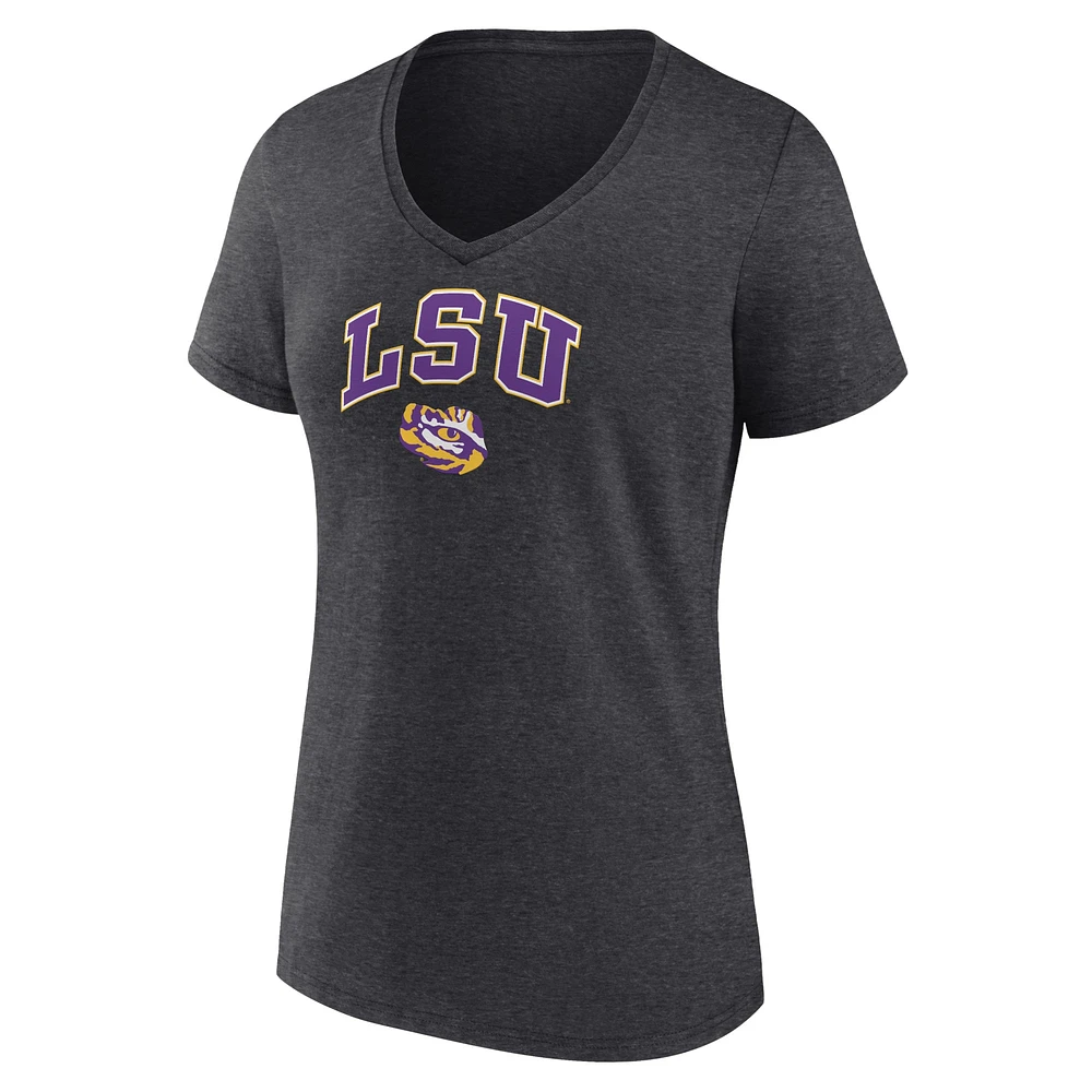Women's Fanatics Heather Charcoal LSU Tigers Campus V-Neck T-Shirt