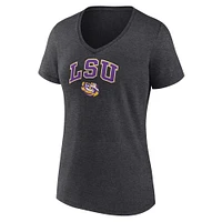 Women's Fanatics Heather Charcoal LSU Tigers Campus V-Neck T-Shirt