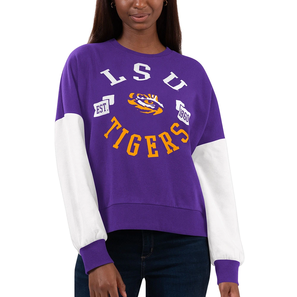 Sweat-shirt G-III 4Her by Carl Banks violet/blanc LSU Tigers Team Pride Colorblock pour femme