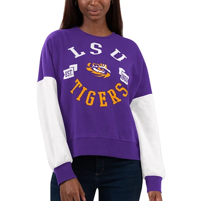Sweat-shirt G-III 4Her by Carl Banks violet/blanc LSU Tigers Team Pride Colorblock pour femme