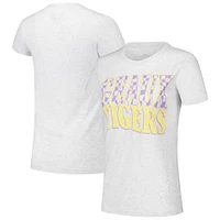 Women's Heather Gray LSU Tigers Checkered Team Name Wavy Tri-Blend T-Shirt